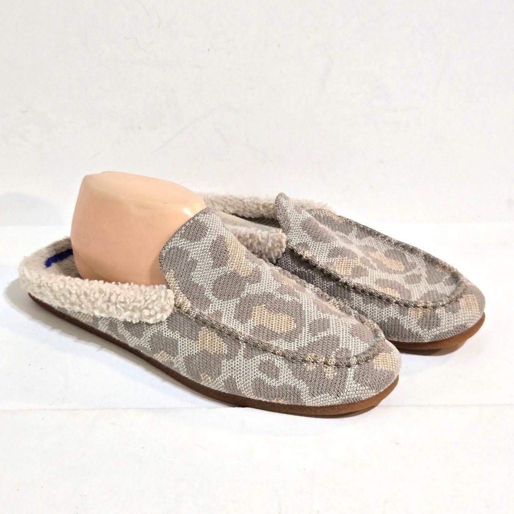 Rothy's The Slipper Women 10 Cozy Cat Tan Leopard Print Faux Shearling Mules